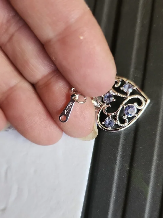 18KRGP Crystal Jewelry Silver Heart Pendant Necklace with Purple Crystals - Picture 2 of 2